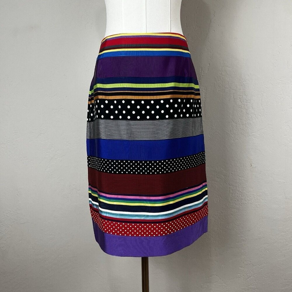 J. McLaughlin Pencil‎ Skirt Colorful Striped Ribbon Polka Dot Knee Length Size 6
